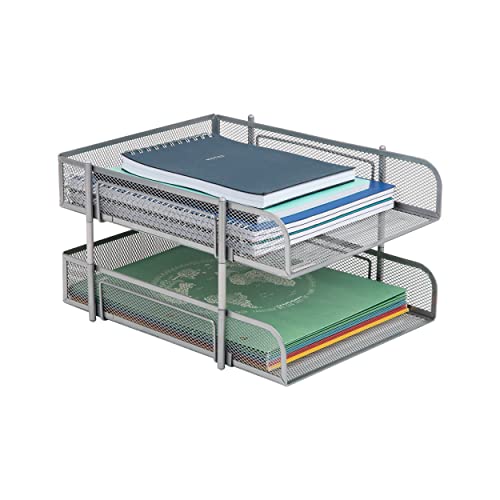 Mind Reader Stackable Paper Tray, Desktop Organizer, File Storage, Office, Metal Mesh, 2 Pc, Silver - color: Silver