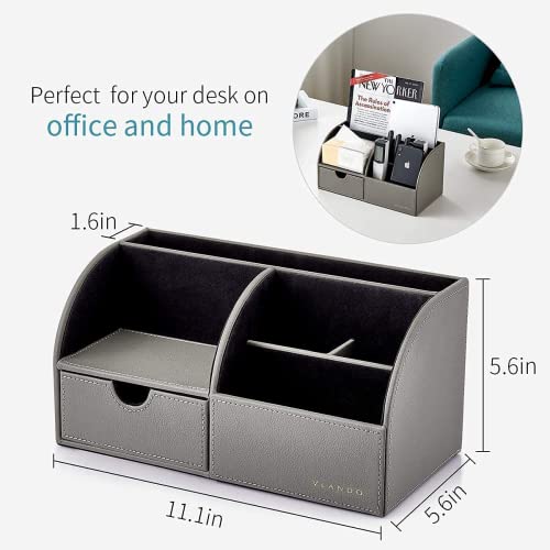 Vlando Office Desk Organizer Leather Desktop Organizer Caddy with Drawer for Storing Desktop Supplies and Accessories (Grey Set) - color: B.Grey Set