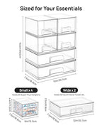 Vtopmart Stackable Storage Drawers Set of 6, Clear Plastic Organizer Bins for Bathroom Supplies, Ideal for Cabinet,Shelf, Pantry, Laundry Room Organization - style: 4 Small+2 Wide