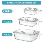 Vtopmart 2.26L/76oz Extra Large Glass Food Storage Containers with Lids, 6 pack Meal Prep Container Set, Airtight Lunch Boxes with Snap Locking Lids for Microwave, Oven, Freezer, Dishwasher - size: 6pack mixed sizes