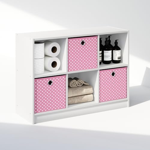 Furinno Cubic Closet Organizers and Storage, 6-Cube Closet Organizer with Bins, Open Shelf Storage, for Wardrobe, Bedroom, Living Room, White - color: White/Pink
