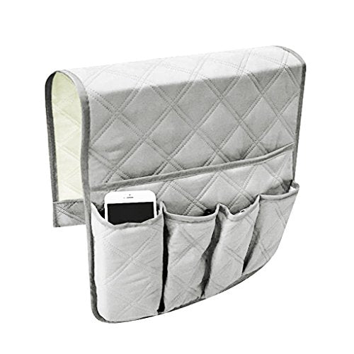 Waterproof Armrest Covers Sofa Arm Organizer with 5 Pockets for Tablet Magazines TV Remote Holder, Non-slip Recliner Couch Armchair Slipcover Furniture Sofa Arm Protector Storage Caddy Pouch - color: Grey