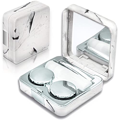 Vastsoon Contact Lens Case, Portable Cute Eye Contacts Colored Lenses Applicator Remover Tool Kit with Mirror Solution Bottle for Travel Daily Outdoor (Square, Silver) - color: Square,Silver