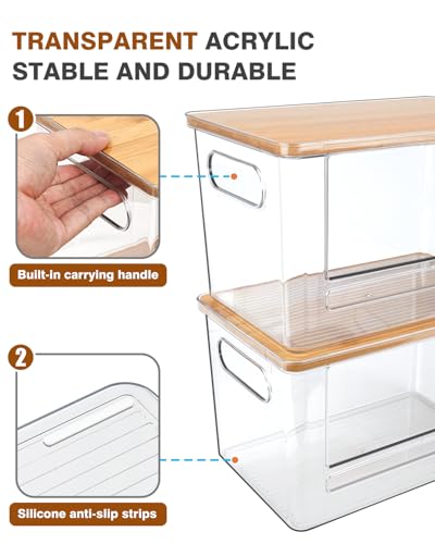 Trash Bag Dispenser 2 Pack, Stackable Acrylic Garbage Bags Dispenser with Bamboo Lid, Extra Large Clear Under Sink Organizer for 13/30/33 Gallon Bags, Kitchen, Cabinet, Laundry Room Storage - size: XL- 2 PACK