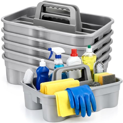 Wesiti 6 Pcs Cleaning Caddy with Handle Large Plastic Housekeeping Shower Basket Cleaning Supplies Organizer for Spray Bottles Brush Home Bathroom Office (Gray) - color: Gray
