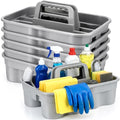 Wesiti 6 Pcs Cleaning Caddy with Handle Large Plastic Housekeeping Shower Basket Cleaning Supplies Organizer for Spray Bottles Brush Home Bathroom Office (Gray) - color: Gray
