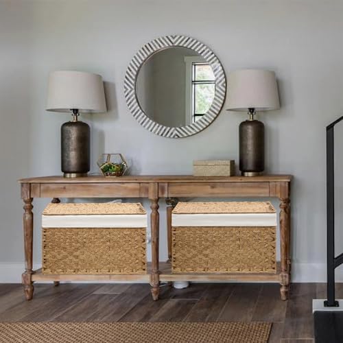Wicker Storage Basket with Lid, 17.2 Gallon (65L) Small Blanket Basket with Lid, Woven Storage Bin with Handles, Removable Liner, Metal Frame, Foldable, for Bedroom, Laundry Room, Natural - color: Natural, size: 65L:13.4 x 21.9 x 13.4 Inches