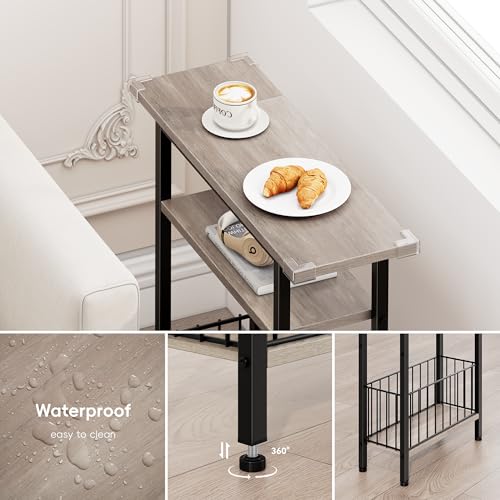 Vagusicc Narrow Side Table, Skinny Side Table for Couch, 3-Tier Small End Table for Small Spaces, Bed Side Tables with Storage, 25.2" Tall Slim Nightstand Bedside table for Living Room Bedroom, Greige - color: Greige, style: Ordinary