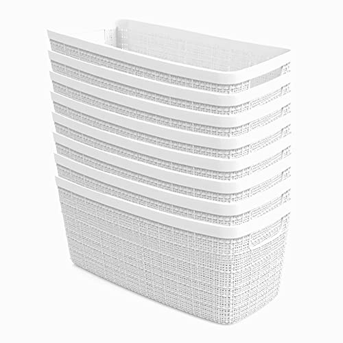 Curver Set of 8 Slim 6.8L Jute Decorative Plastic Organization and Storage Baskets - Perfect Bins for Home Office, Closet Shelves, Kitchen Pantry and All Bedroom Essentials, White - color: White, size: Slim 6.8l