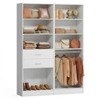 VOWNER 50'' Freestanding Closet System with Drawers & Adjustable Shelves & Rod, Wood Walk in Closet Organizer System, Shelving Unit, Garment Rack, Armoire Wardrobe Closet Bedroom White, BC - color: White