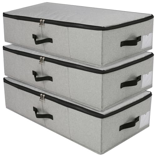 AMJ Under Bed Storage Organizer, Set of 3, Underbed Closet Storage Solution for Closet Organizers Storage Containers with Durable Handles Thick Fabric, Breathable, Linen Dark Gray - color: Dark Gray, 3PCS