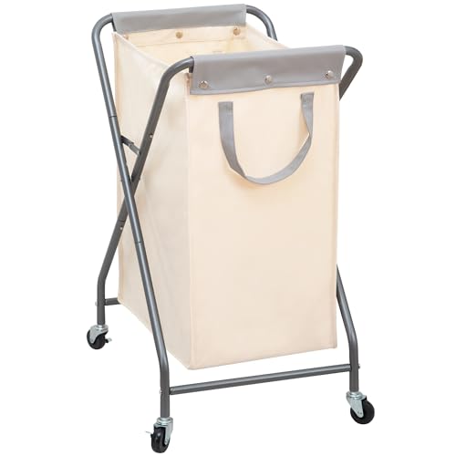 STORAGE MANIAC Collapsible Laundry Hamper with Wheels, Rolling Laundry Basket, Heavy Duty Cloth Sorter with Removable Bag, Folding X Frame Clothes Organizer Cart for Easy to Store, 1 Section - size: 1 Section