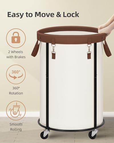STORAGE MANIAC Rolling Laundry Hamper with Wheels 110L Laundry Basket, Round Laundry Cart with Metal Frame and Removable Bag, Clothes Hamper for Bedroom, Bathroom, Dorm Room, Laundry Room, Beige - color: Beige
