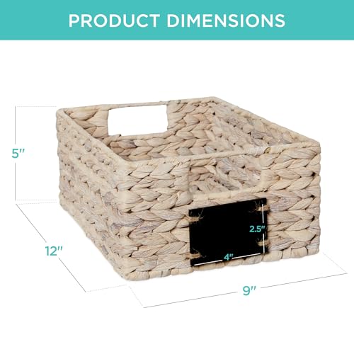 Best Choice Products Set of 4 9x12in Water Hyacinth Pantry Baskets, Woven Organizers w/Chalkboard Label, Chalk Marker - White - color: White, size: 9x12x5in