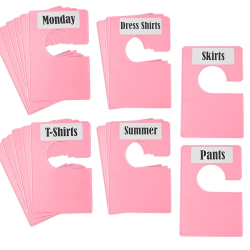 20 Pack White Clothing Rack Size Dividers Plus 45 Labels (1 Inch) and 18 Large Blank Labels, Large Rectangular Clothing Closet Dividers (Pink) - color: Pink, size: 20 PACK