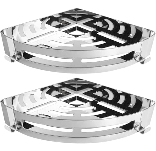 NearMoon Bathroom Corner Shelf Shower Caddy 2 Pack, No Drill 304 Stainless Steel Shower Organizer with 2 Hooks (Chrome) - color: Chrome