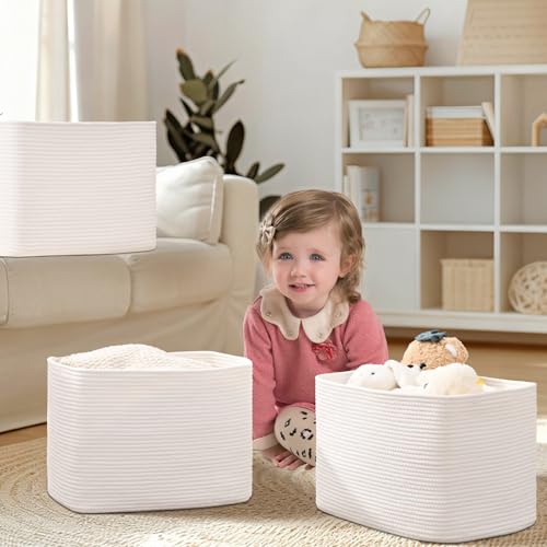 3 Pack Cube Storage Bin, 17”x12”x12” Cotton Rope Woven Baskets for Organizing Toys Clothes Towels, Square Gift Storage Baskets for Shelves, Nursery, Closet, Bathroom, Pantry (White) - color: White, size: 17" x 12" x 12"