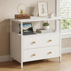 Edbuosy 27 inch Wide Night Stand with Charging Station, Bedside Table with Open Shelf, 2 Drawers Small Wood Dresser, Modern Wood Nightstand for Bedroom/Living Room (White) - color: White, size: 2 Drawers