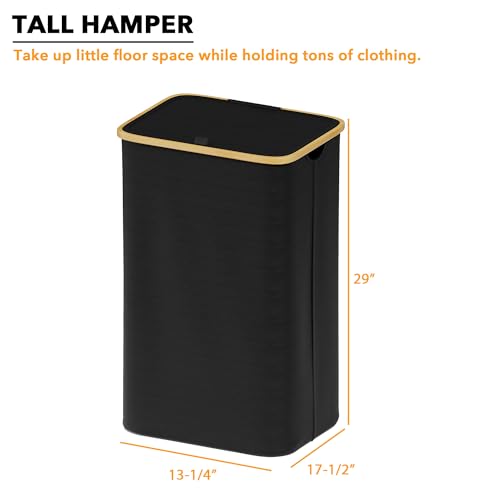 SpaceAid Laundry Hamper with Lid, 110L Large Tall Clothes Basket Bin with Bamboo Handles, Collapsible Laundry Hamper for Bedroom, Bathroom, Dorm, Laundry Room - Black - color: Black, size: 110 L