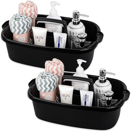 Large Cleaning Supplies Caddy Portable Shower Basket Supply Organizer with Handle Plastic Bucket Tool Storage for Bathroom, Bedroom, Kitchen, College Dorm, Garden, Black 2 Pack - color: Black, size: Large, 2pcs