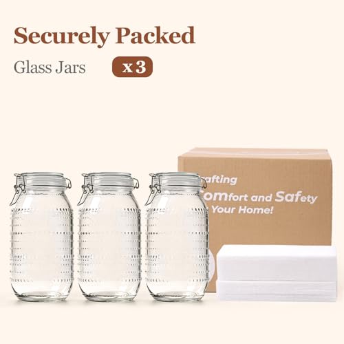 ComSaf 0.5 Gallon / 3 Pack Wide Mouth Glass Jars with Airtight Lids,Large Airtight Food Storage Containers for Pantry, Heavy-Duty Canister Set for Flour, Sugar, Cereal, Cookies, and Pet Food - size: 0.5 Gallon/3pcs