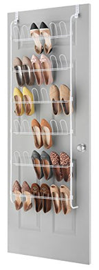 Whitmor 18 Pair Over The Door Shoe Organizer, 6 Tier Hanging Shoe Organizer, Heavy Duty Metal Shoe Holder, Hanging Shoe Rack for Closet Organizer & Storage, 62.8" L x 22.5" W x 5" H, White