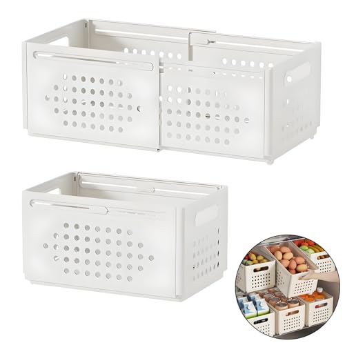 Foldable Storage Bins With Handles, 2 Pack Plastic Expandable Boxes for Organizing, Adjustable from 11-18.9" Drawer Organizers Separators Dividers for Bedroom Kitchen Utensils Tools Closet, Large