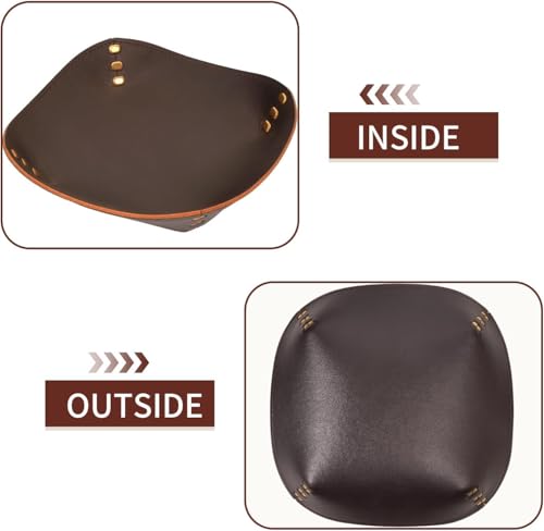 Genuine Leather Valet Tray-Handmade Brown Leather Catchall Organizer for Desk, Nightstand Bedside Desk & Entryway Table Storage Tray for Keys, Phone, Wallet, Coins, Jewelry for Women & Men