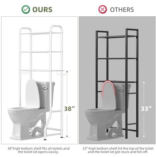 Simple Trending Over The Toilet Storage Rack, Metal 3 Tier Bathroom Organizer Shelf with Paper Holder and 3 Hooks, Freestanding Shelf Space Saver Above Toilet, White - style: 3 Tier White