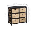 eHemco 3 Tier X-Side End Storage Cabinet with 6 Wicker Baskets, Black - color: Black, size: 15.5"D x 29.3"W x 30"H (6 Drawers)