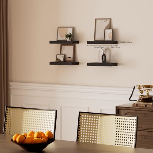 Floating Shelves for Wall, Bathroom Shelves Over Toilet, Wall Shelves & Book Shelf for Room, Hanging Shelf, Modern Wooden Wall-Mounted Small Floating Shelves, 12x7x1.5 in (Black, Set of 4) - color: Black, size: 12"(set of 4)