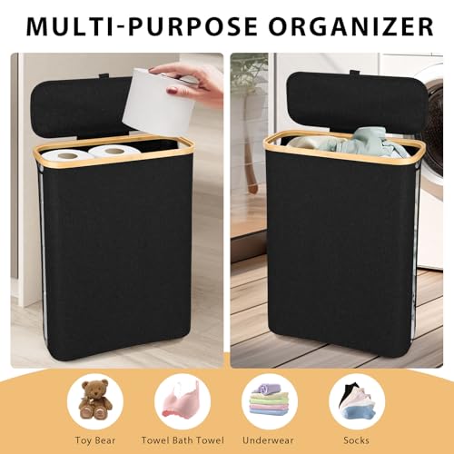 Odonata Large Toilet Paper Storage Basket with Lid, Slim Toilet Paper Organizer, Hold up to 20 Regular Rolls or 15 Mega Rolls. (Black, 49L) - color: Black