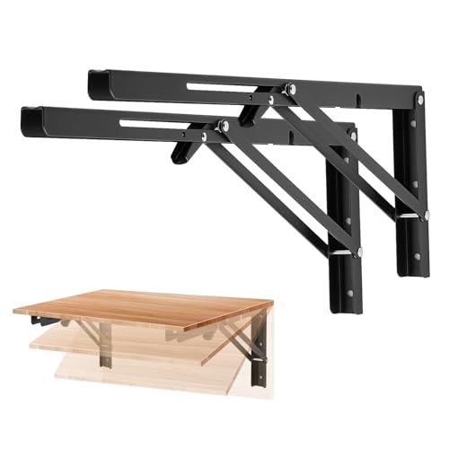 Ravinte 2 Pack 18 Inch Folding Shelf Brackets – Matte Black, Heavy Duty Collapsible Brackets for Tables and Benches – Space-Saving Design - size: 18 Inch