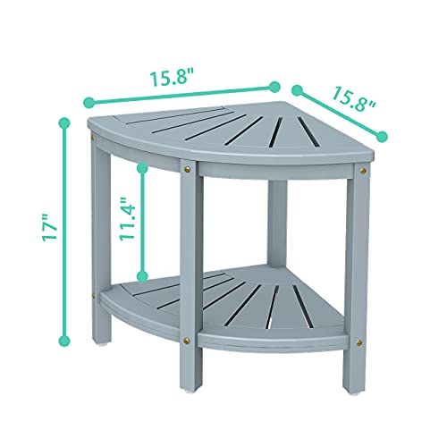 Bamfan Bamboo Corner Shower Bench Waterproof Stool with Space-Efficient Storage Shelf - Shower Stool Seat for Indoor or Outdoor Use(Bluish Grey) - color: Grey