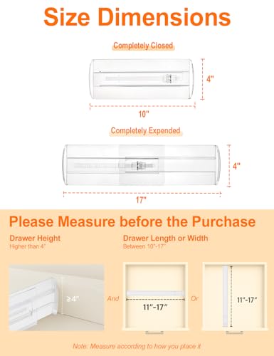 6 Pack Drawer Dividers for Clothes, 4" High 10.6"-16.9" Adjustable Drawer Dividers Expandable Dresser Drawer Organizer, Clear Drawer Separators for Clothes, Underwear, Cosmetic, Kitchen Utensils - color: Clear, 4" High 10-17" Long, size: 6 Pack