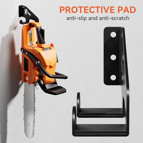 XZHXFX Chainsaw Hanger Wall Mount - Heavy Duty Chainsaw Holder for Garage Organization, Storage Shed Organizer, Chainsaw Rack with Protective Pad, Garage Tools, 1 Pack - color: Black 1 Pack
