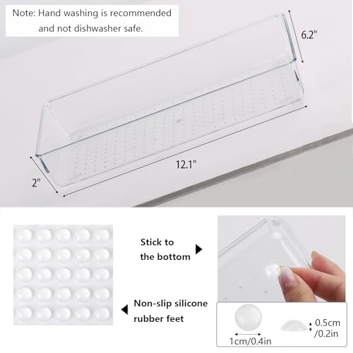 Ohlove 6Pcs Clear Plastic Drawer Organizers Tray 12" x 6.2" Storage Bins with 25Pcs Non-Slip Pads for Makeup, Jewelries, Kitchen Utensils, Bathroom and Office - size: 12"x6"