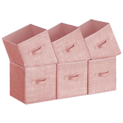 SONGMICS Storage Cubes, 13-Inch Non-Woven Fabric Bins with Double Handles, Set of 6, Closet Organizers for Shelves, Foldable, for Clothes, Jelly Pink UROB033R01 - color: Jelly Pink, size: 13"L x 13"W x 13"H