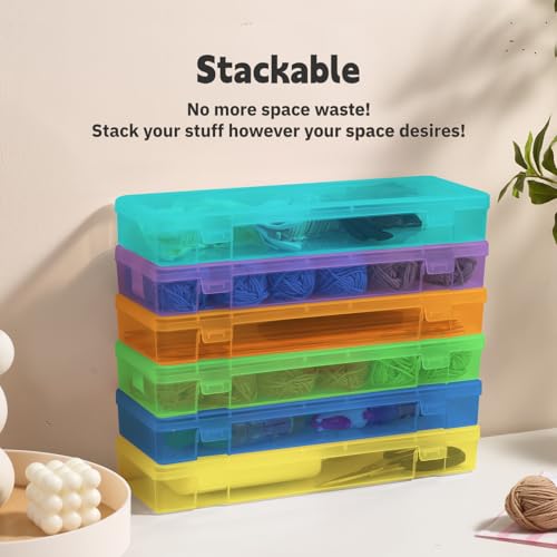novelinks Plastic Small Storage Bins with Lids for Organizing, Mini Clear Storage Containers and Stackable Storage Box Organizer for Pencil Boxes, Task Boxes, Crayon Boxes (6 Pack Large -Color) - color: 6 Pack Large -Color