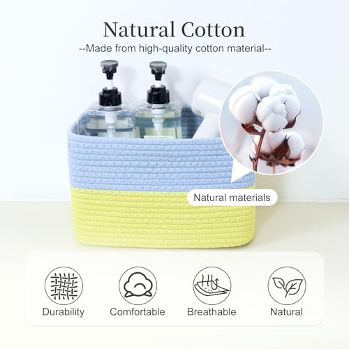 Hopegiver 3 Pack Rainbow Woven Storage Baskets for Shelves, 11x8x7 Inch Cotton Rope Decorative Organizer Bins for Blanket Clothes Book Baby Pet, Colorful Toy Basket for Kids Room, Playroom, Nursery - color: Blue Yellow, size: 11"x8"x7",3-Pack