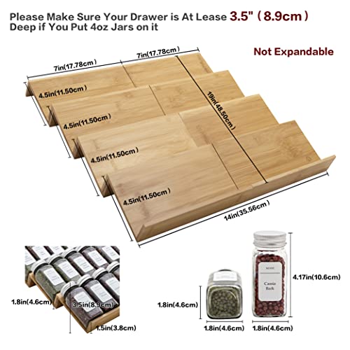 Bamboo Spice Rack Drawer Organizer - 8 Pieces Set- 7" Wide Per Piece - Combine Pieces Into 14" Wide Rack (7" or 14") - size: 14"