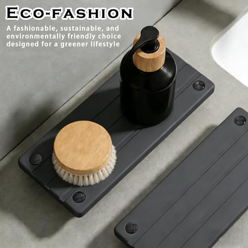 2PCS Instant Dry Sink Caddy for Bathroom Counter, Durable Kitchen Sink Organizer, Diatomite Stone Drying Tray, Upgrade Water Absorbing Stone Tray for Sink, Anti-Slip Stone Soap Tray -Dark Gray - color: 2pcs Dark Gray Metal Foot 3stripes