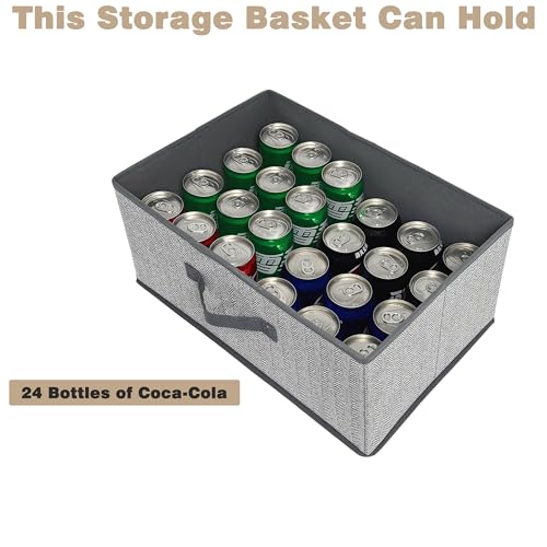 Storage Baskets, 15.7 Inch Woven Fabric Bins, Storage Cubes with Reinforced Handles, Organizer Bins for Closet Shelves, Foldable, for Toys, Clothes (3PCS/Grey-15.7*11*7.8inch)