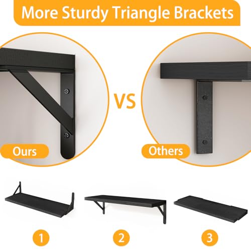 Fixwal Floating Shelves for Wall, Wood Wall Mounted Shelves for Bedroom, Bathroom, Living Room, Kitchen Storage and Decor(Black, Set of 4, 16.5 Inch) - color: Black