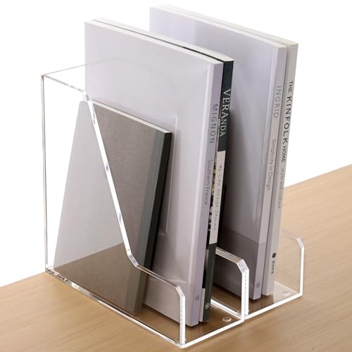 HeZone Acrylic Magazine Rack File Holder Desk Organizers and Storage 2-Pack Small Clear Acrylic Vertical Magazine Holder Book Stand for Office Desk - style: 2PC-B5