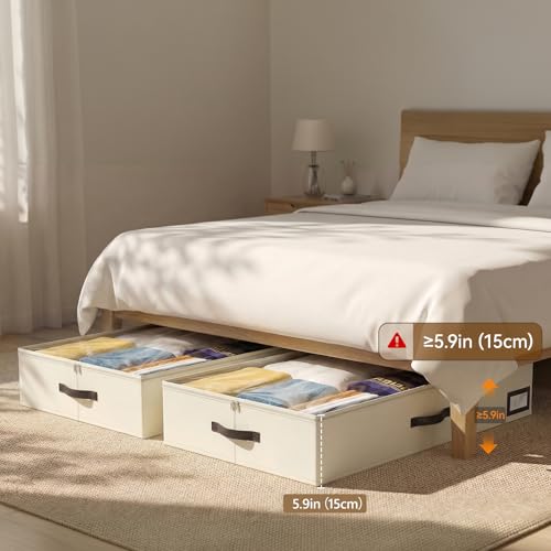 OIAHOMY 2 Pack Under Bed Storage with 4 Compression Bags, Underbed Organizers for Bedroom & Closet, Fits Beds Higher than 5.9", Space-Saving for Seasonal Clothes, Blankets & Shoes - Beige - color: Beige, size: 33.07" x 16.54" x 5.9"