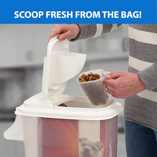 Buddeez Pet Food Storage Container - 16 LB Capacity Dog Food Storage Container, Cat Food Container, Bird Seed Storage Container with Durable EZ Grip Handle and EZ Flip Lid with Pour Spout (White Lid) - color: White Lid, size: 1 Pack (16 Quart)