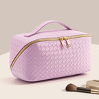 Women's Travel PU Leather Cosmetic Organizer - Large Capacity Toiletry Storage Solution - color: Purple