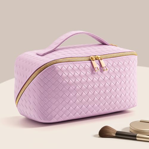 Women's Travel PU Leather Cosmetic Organizer - Large Capacity Toiletry Storage Solution - color: Purple