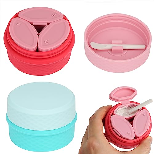 Adorila 2-Pack Silicone Travel Makeup Containers, 0.34oz/10ml TSA Cream Jars, 3-in-1 Modular Skincare Storage Case (Blue, Pink) - color: Blue+Pink